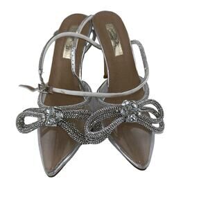 Elegant Park black satin micro crystal double bow statement high heels NWOB 6